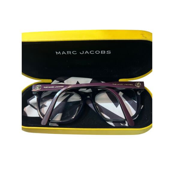 Marc Jacobs purple glasses frames with lenses yellow case, cleaning cloth. main image 5